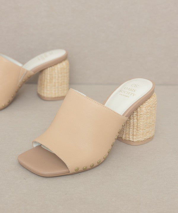 Studded Raffia Slide Heel