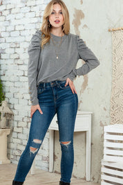 Buttoned Puff Long Sleeve Top