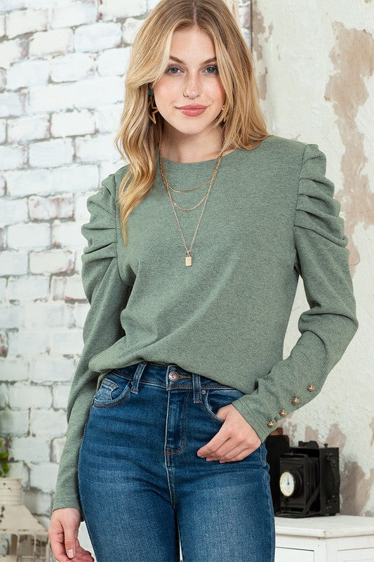 Buttoned Puff Long Sleeve Top