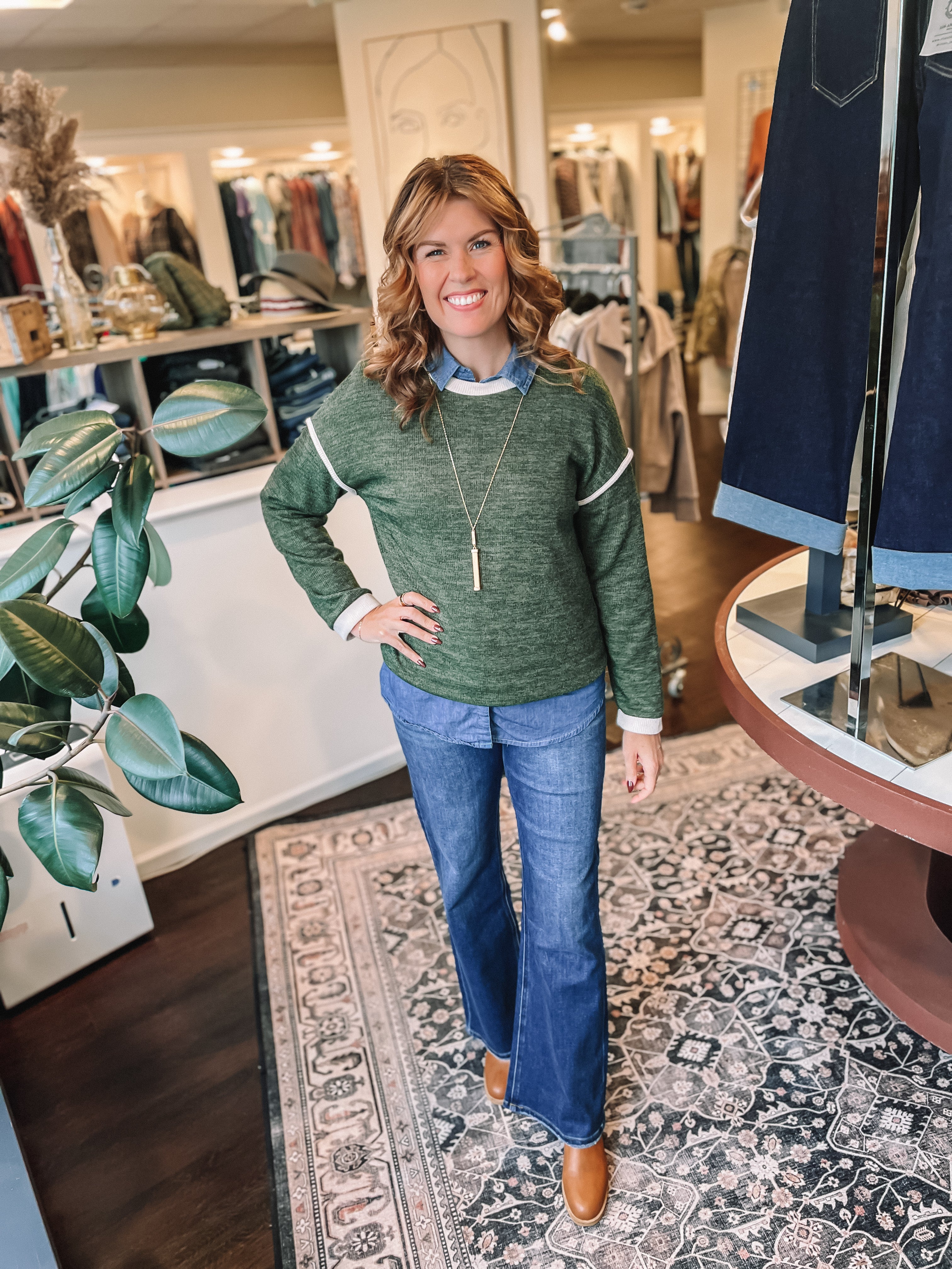 Olive Trim Sweater