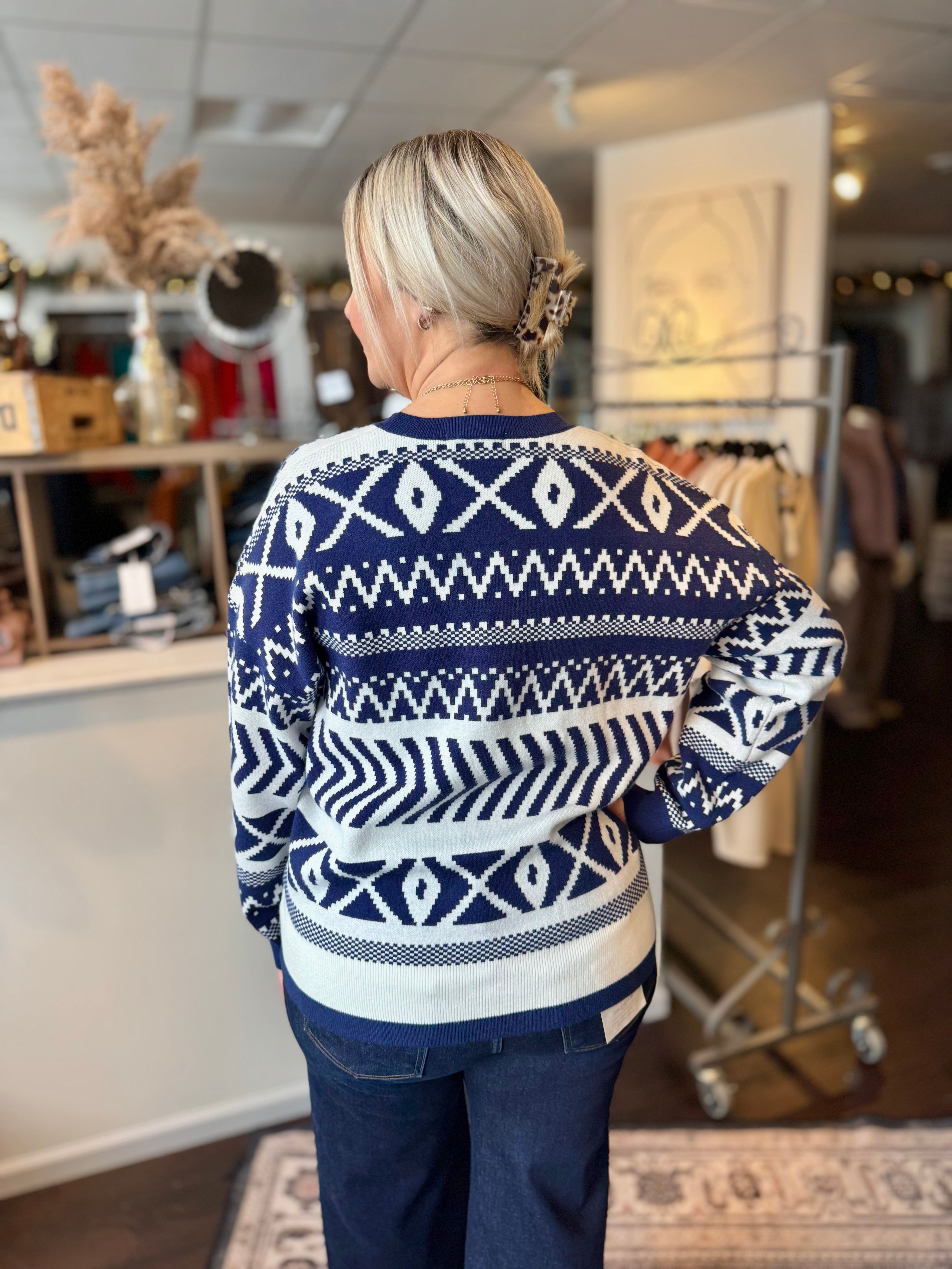 Navy Geo Sweater